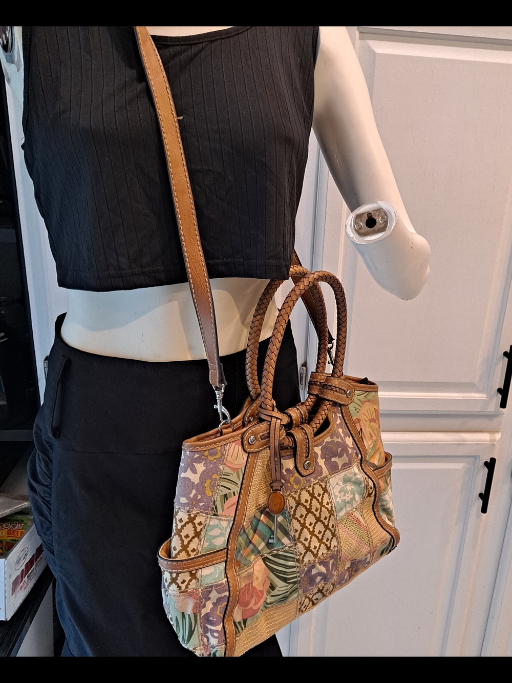 Fossil Modern Vintage Patchwork Shoulder Crossbody Bag in Tan and Multi - Picture 15 of 16